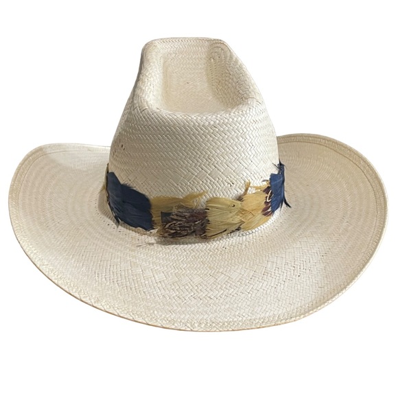 Biltmore Western Michigan Gold Feather Hat Band Straw Cowboy Hat Sz 7 1/4 (58) - Picture 3 of 12